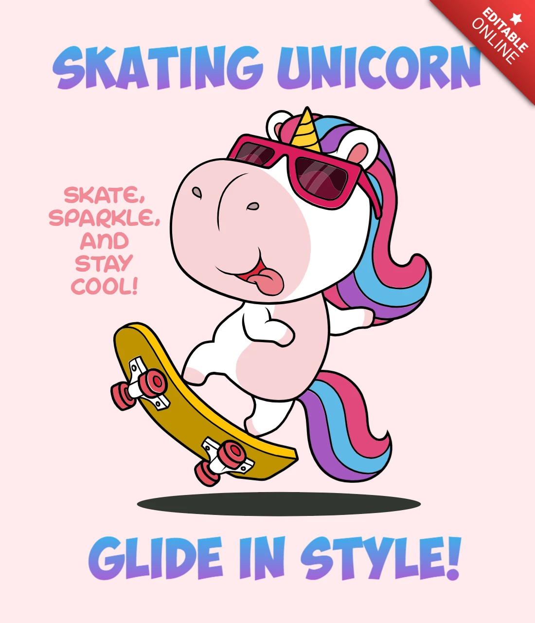 Modello di design di unicorno giocoso che pattina: scivola con stile! poster