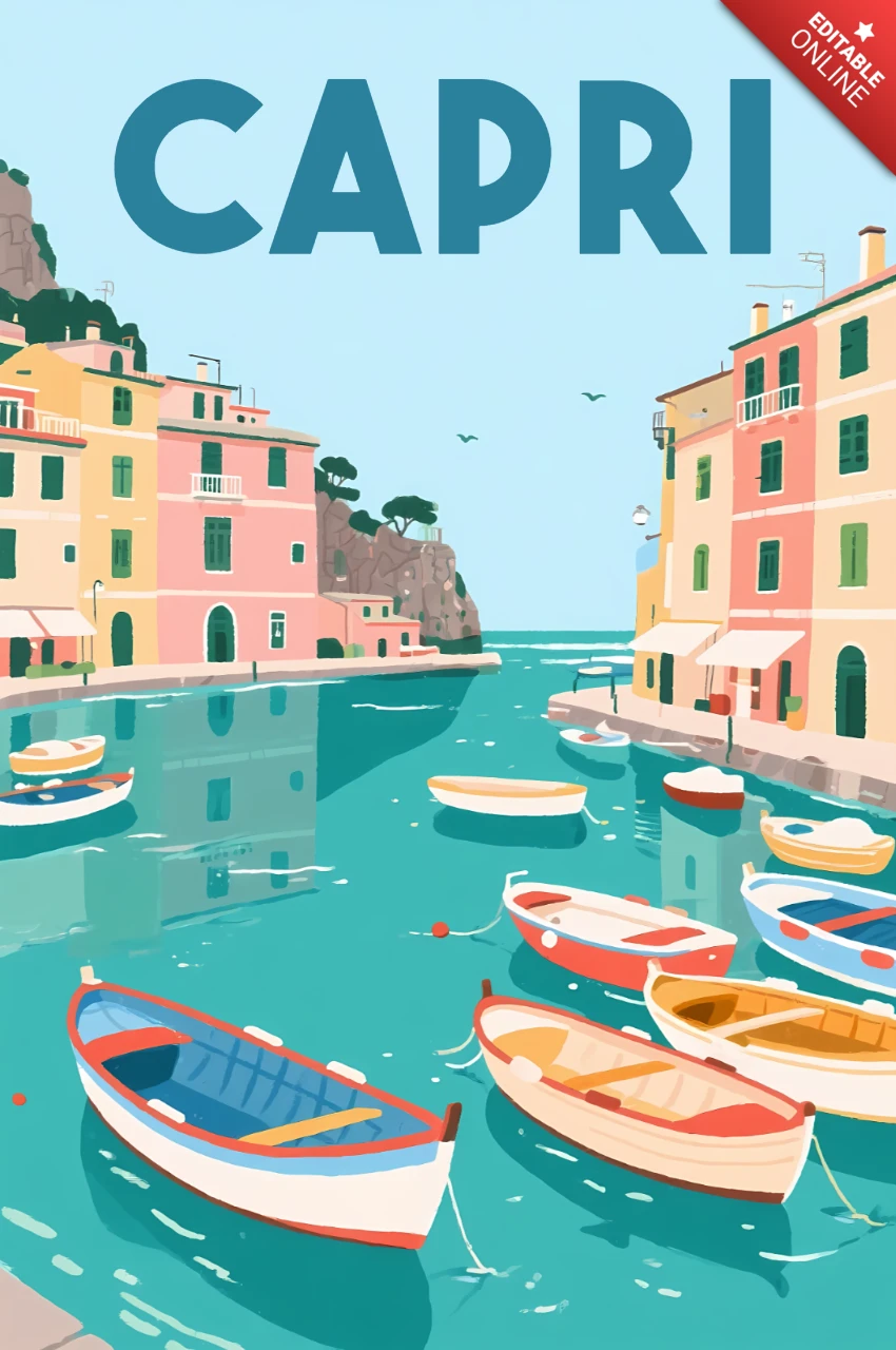 Template de design de cena de barco em Capri para pôsteres de viagem