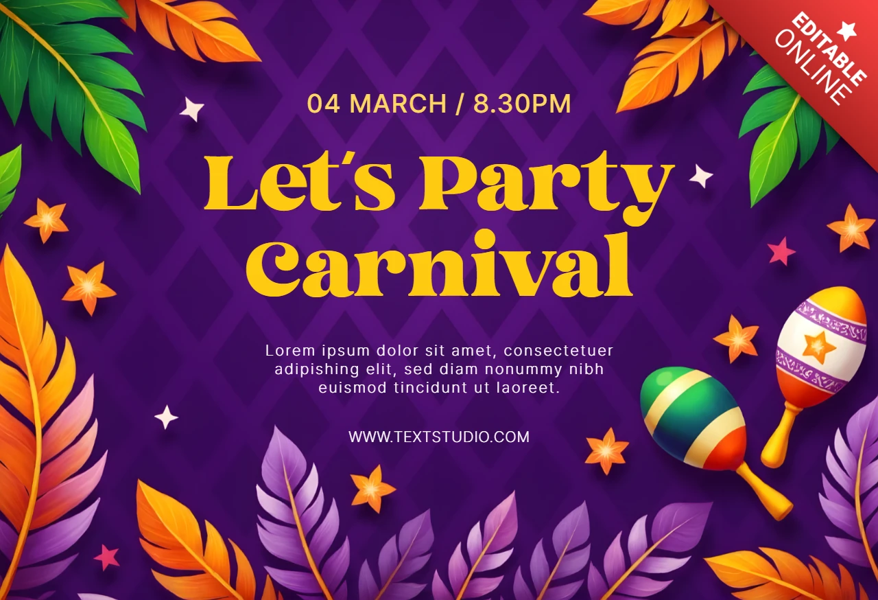 Carte d'invitation à une fête de carnaval colorée et violette