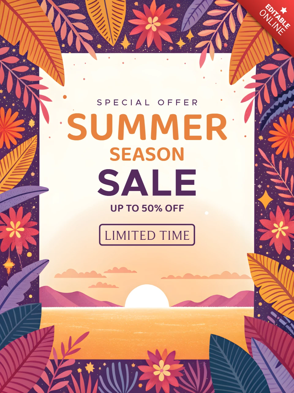 Template de design de venda vibrante da temporada de verão – oferta por tempo limitado