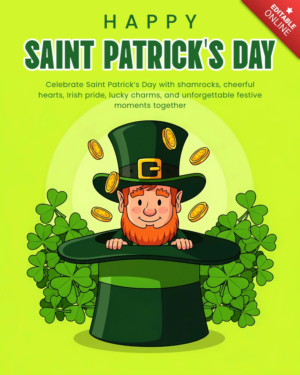Feier-Vorlage zum St. Patrick's Day mit Leprechaun-Design für festliche Grußkarten