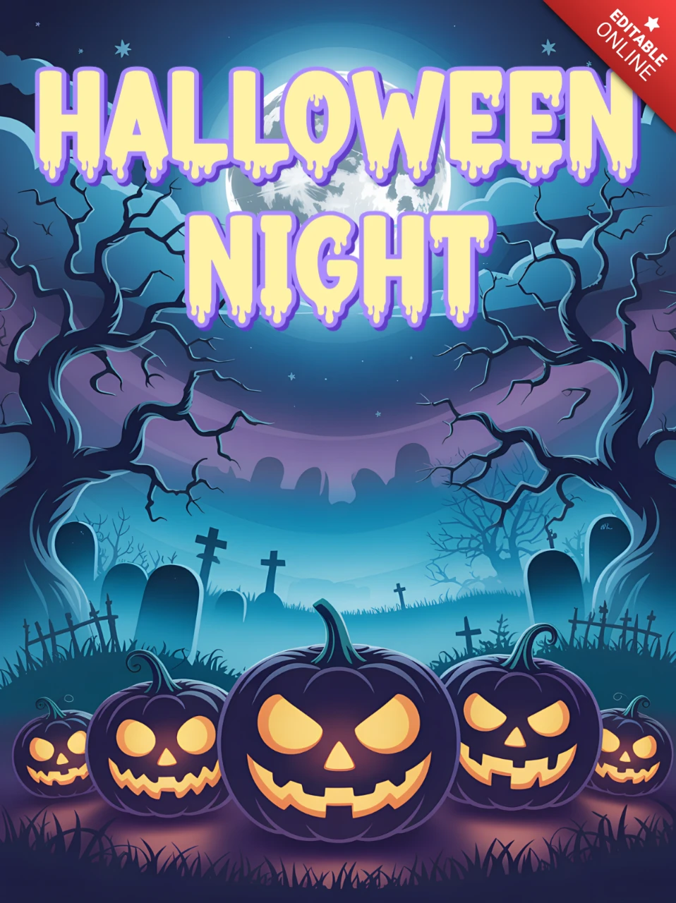 ハロウィンの夜のデザインテンプレート、かぼちゃと幽霊の背景を使ったパーティーフライヤー用