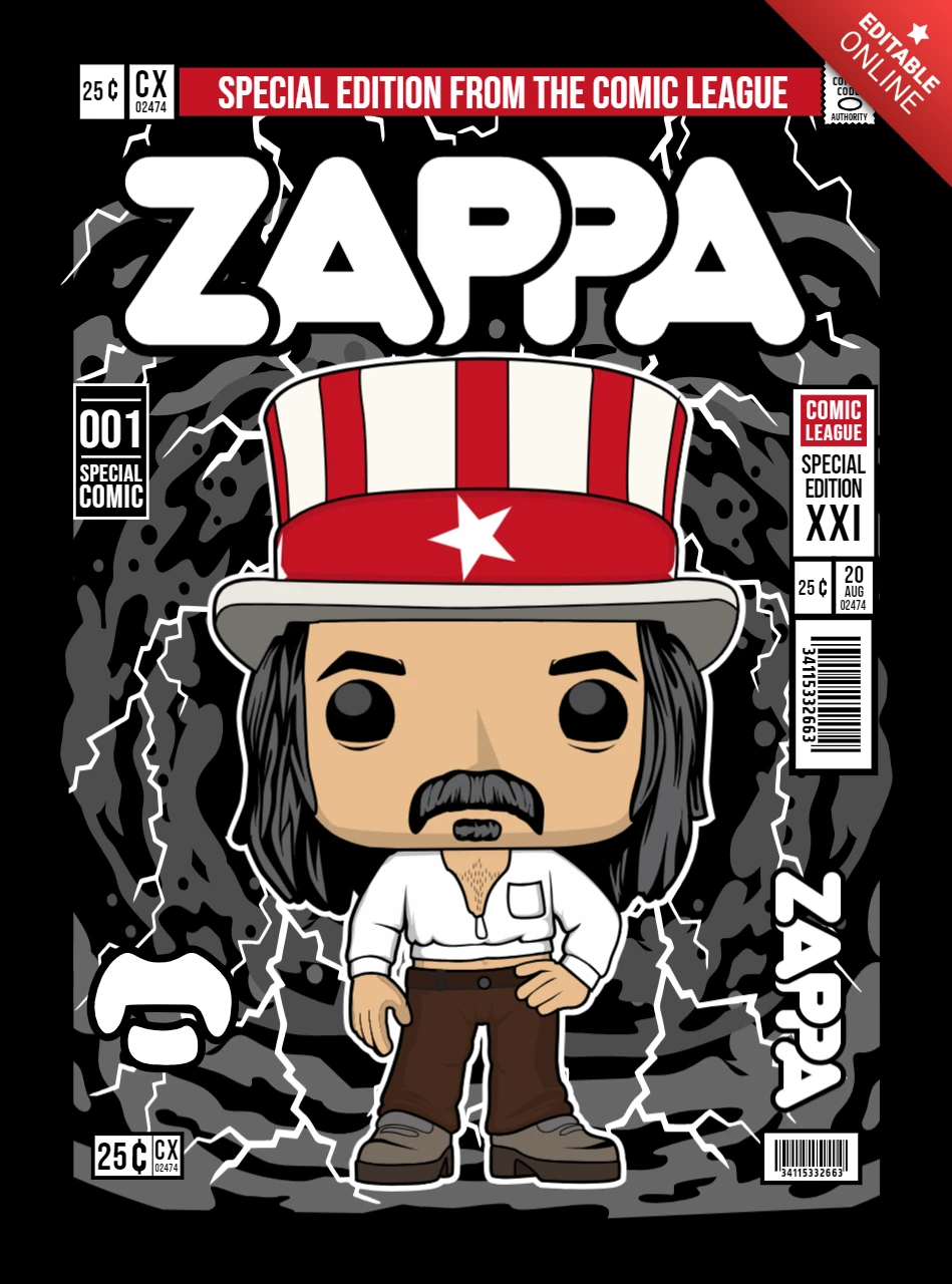 Frank Zappa Cartoon Character Magazine Cover Design Template