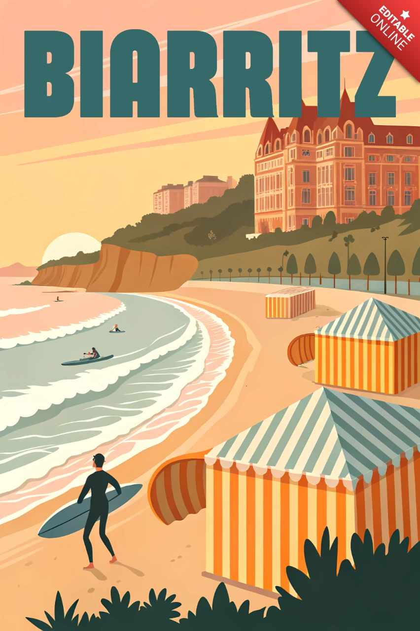 Vintage Biarritz Stranddesign-Vorlage für Reiseposter