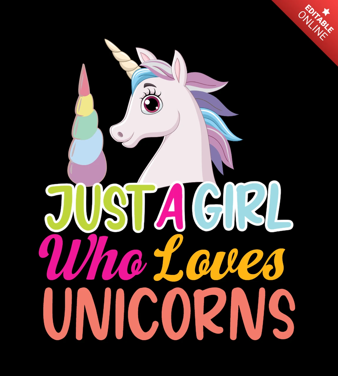 Girl Love Unicorn Typography T-shirt Design Template