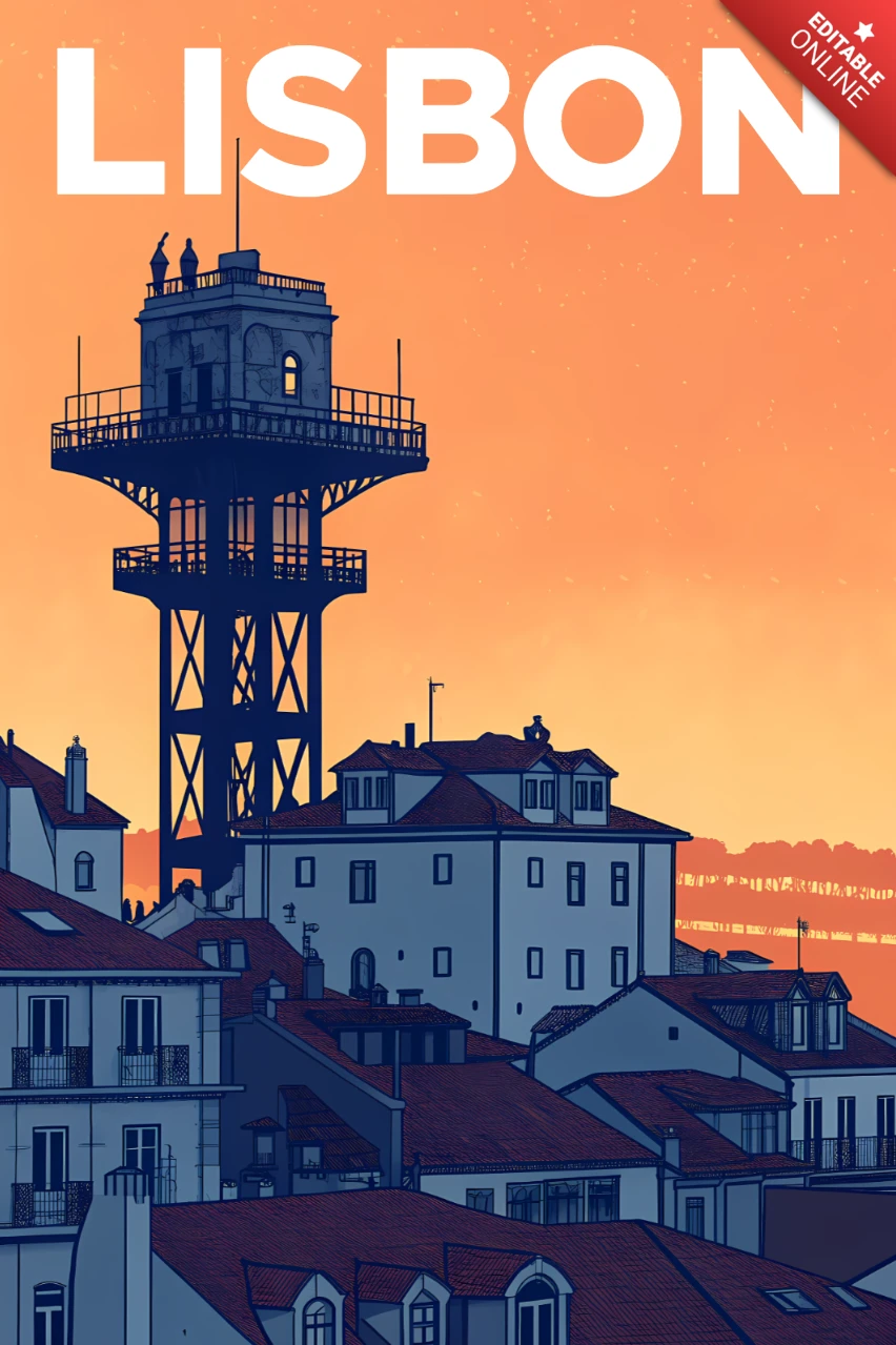 Lissabon Santa Justa-lift vintage ontwerp voor souvenirs en posters sjabloon