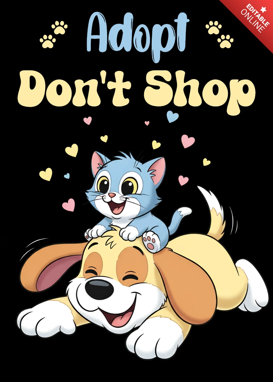 Playful Pet Adoption Design Template for T-Shirt with Cartoon Animals