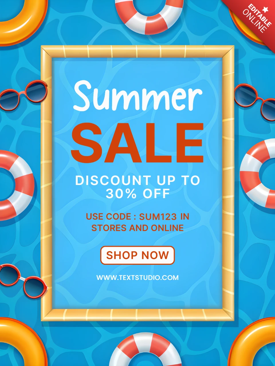Vibrant Summer Sale Design Template with Pool Floaters – Editable Promotional Graphics