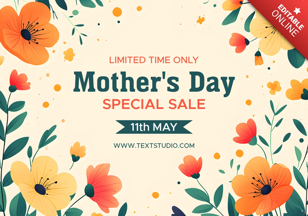 Floral Mother's Day Sale Template Design – Editable Promotional Artwork