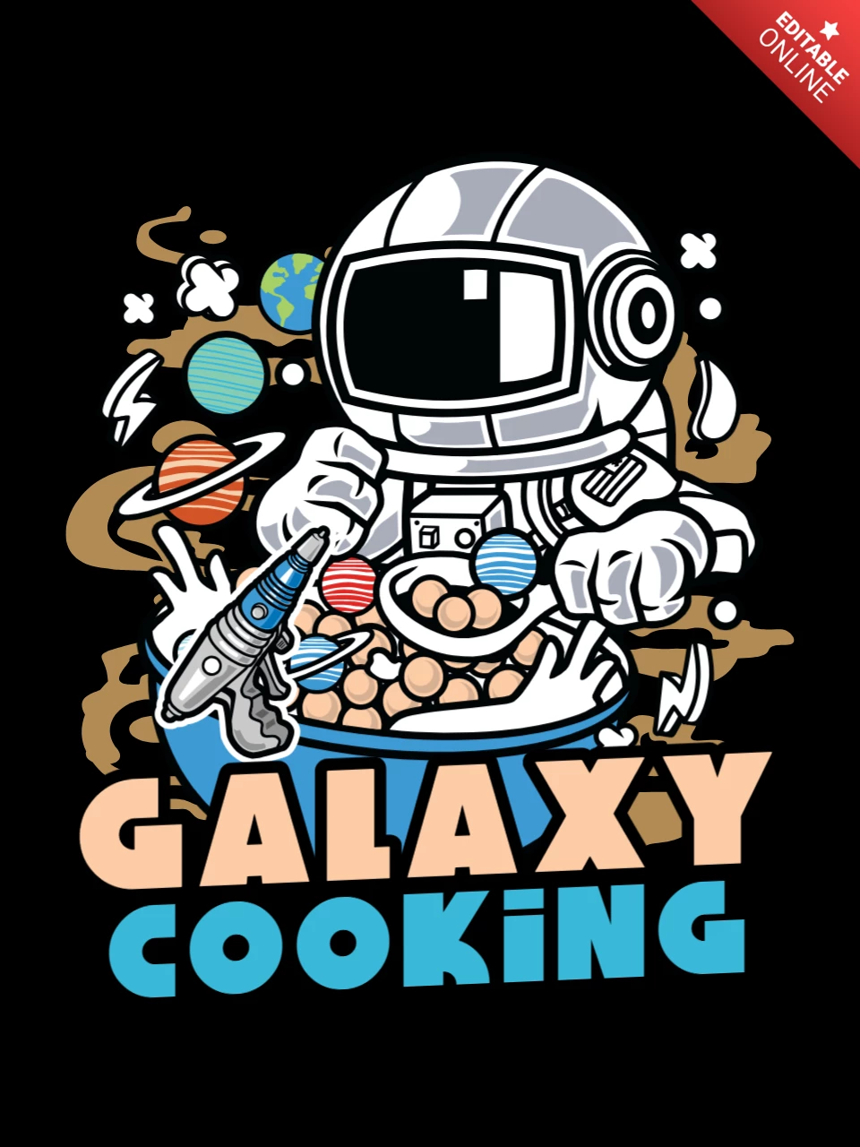 Galaxy Cooking With Astronaut T-shirt Design Template