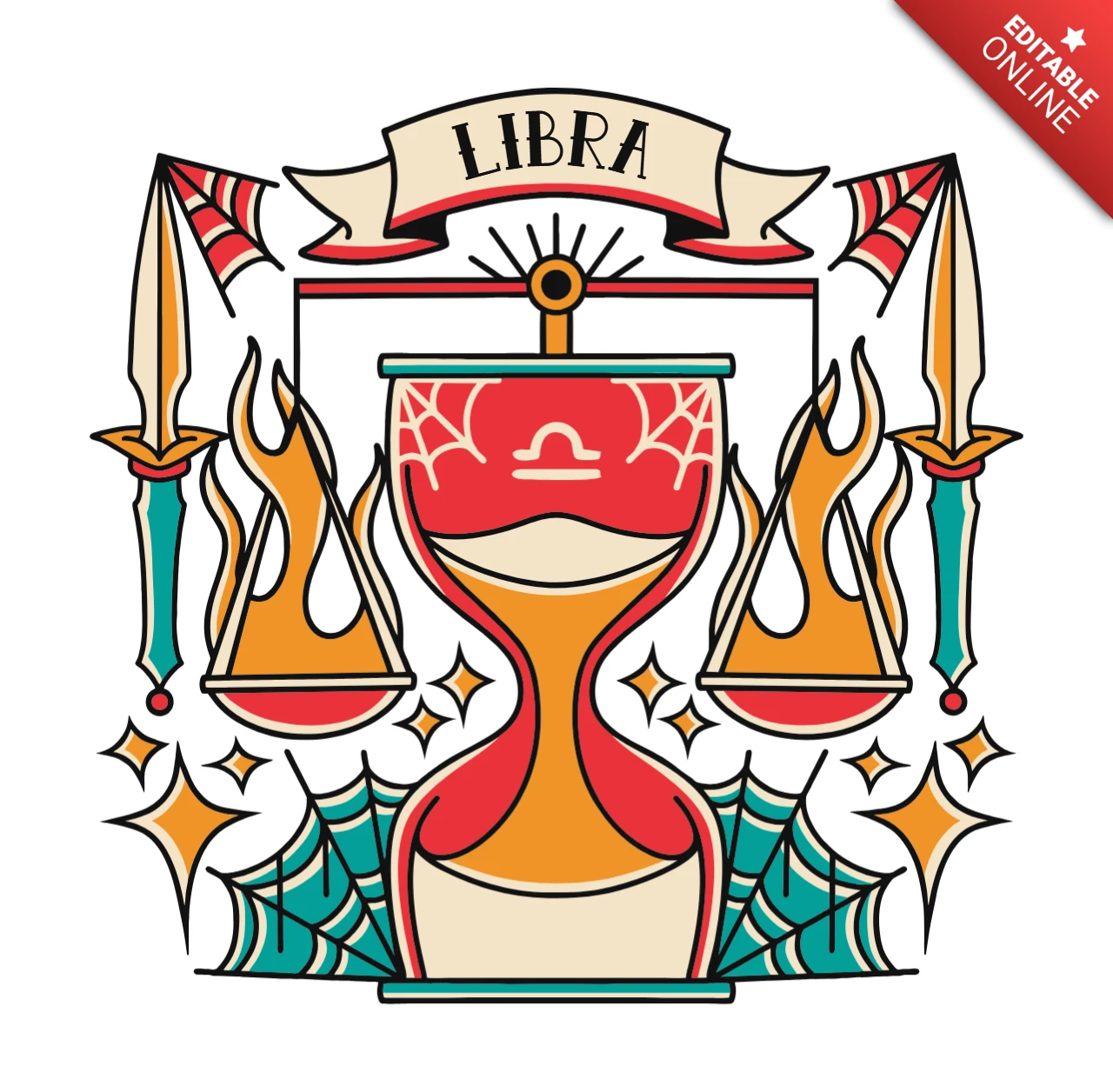 Plantilla de diseño del zodiaco Libra - ilustración estilo tatuaje vintage