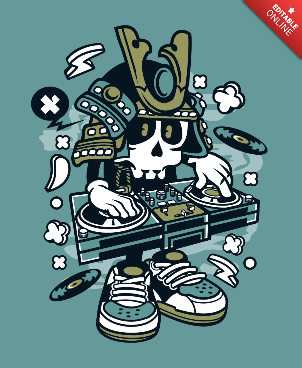 Samurai dj cartoon charakter design Vorlage
