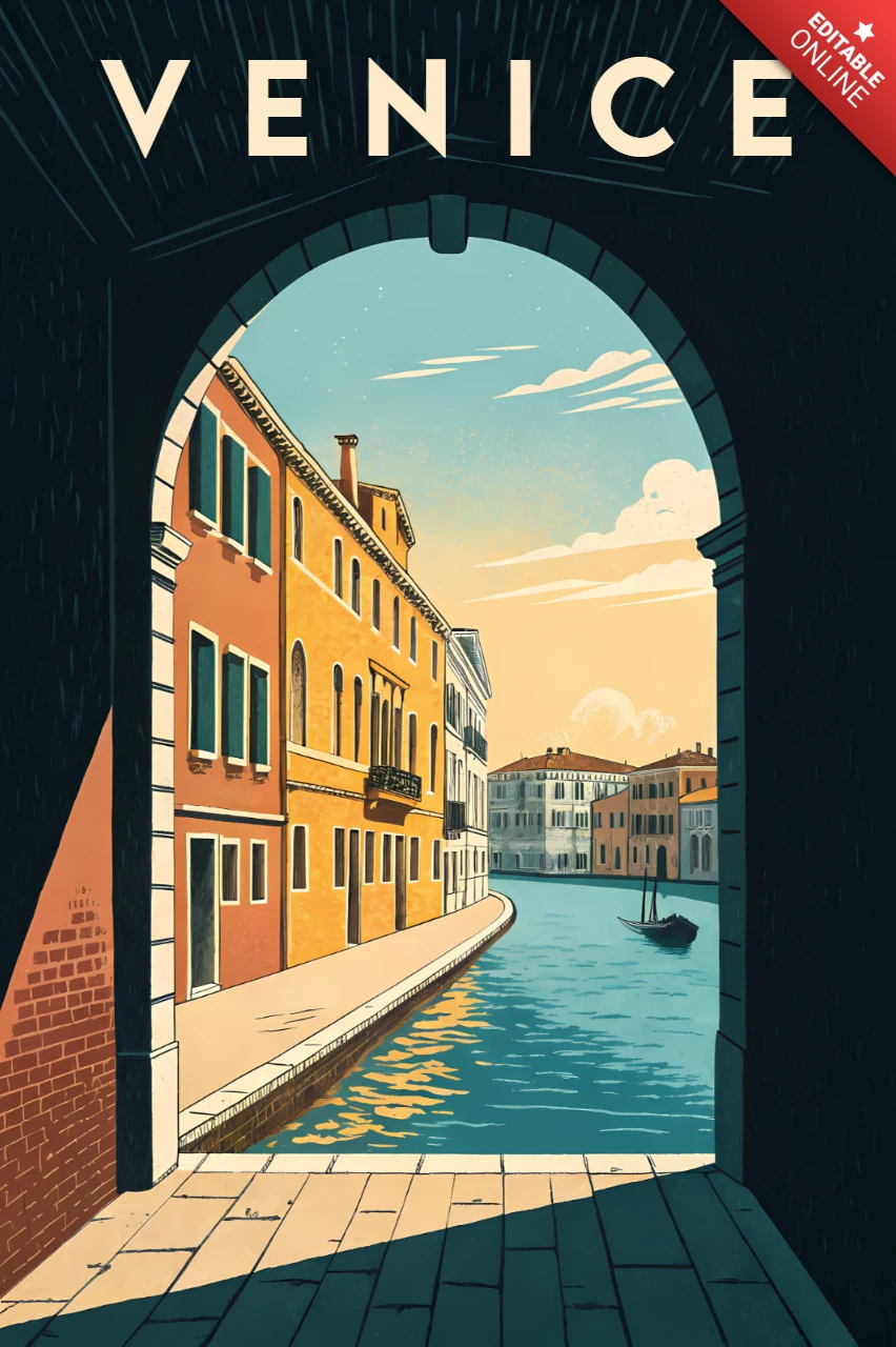 Venedig Illustrationsdesign-Vorlage für retro-flache Reiseposter