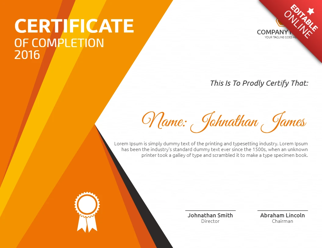 Modern Corporate Employee Certificate Of Completion Post Design Template