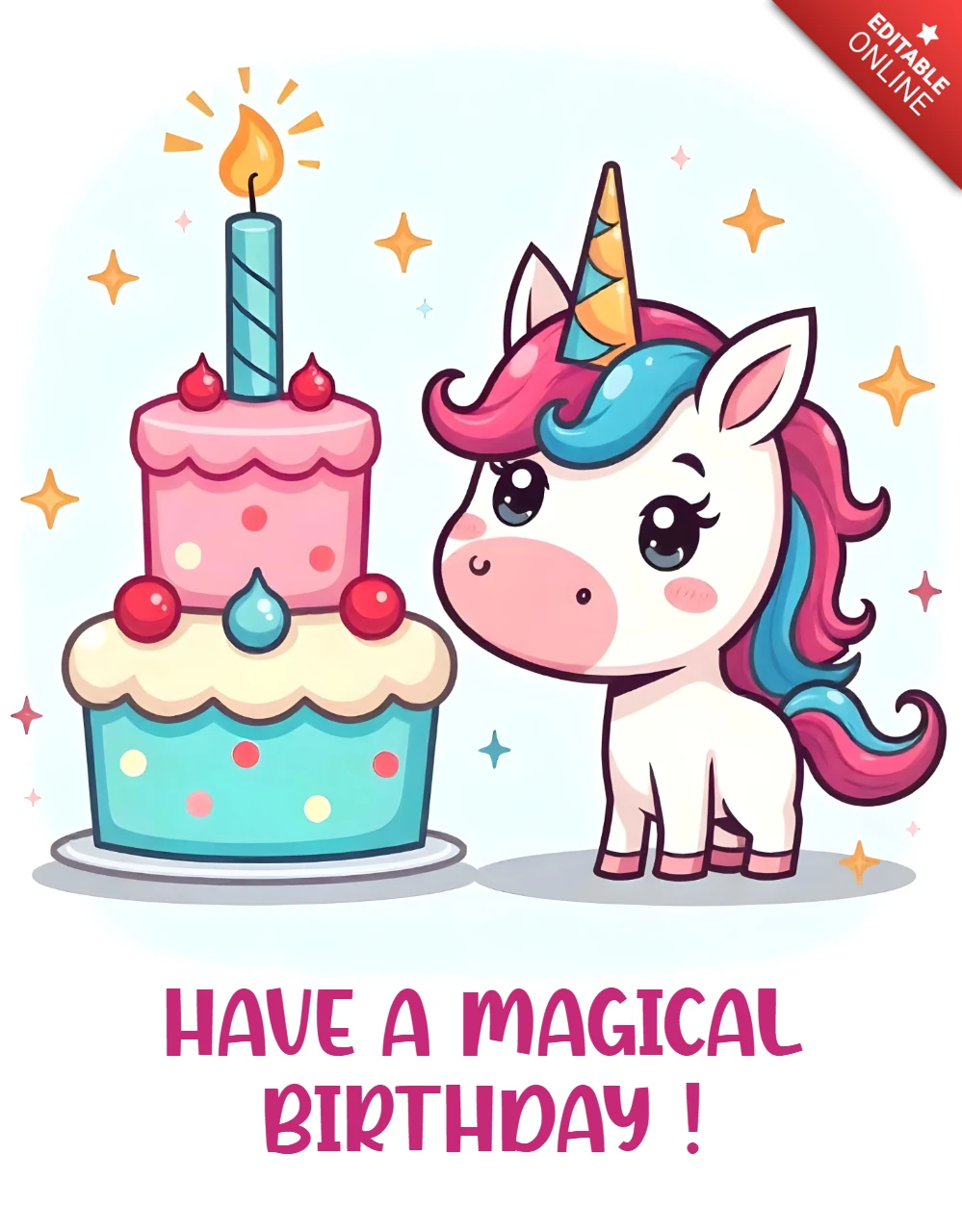 Magical Unicorn Birthday Card Template for Kids