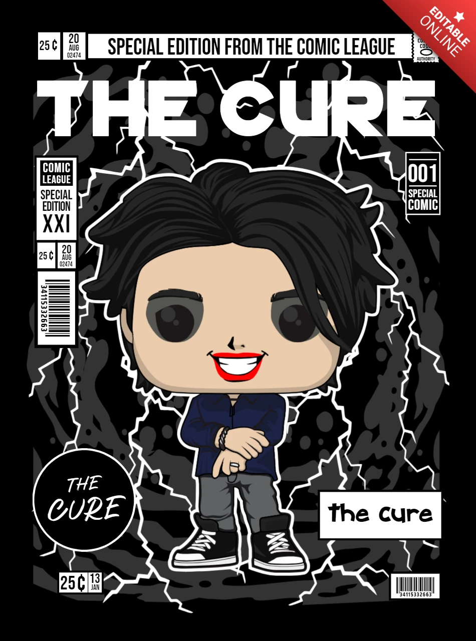 Robert Smith The Cure Cartoon Character Magazine Cover Design Template