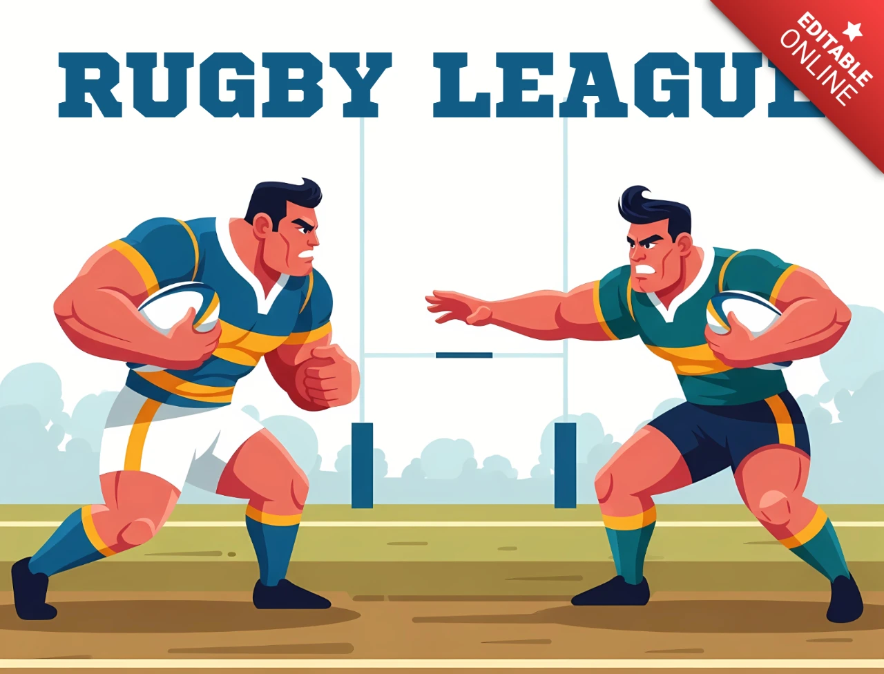 Rugby-League-Cartoon-Designvorlage für Sportartikel