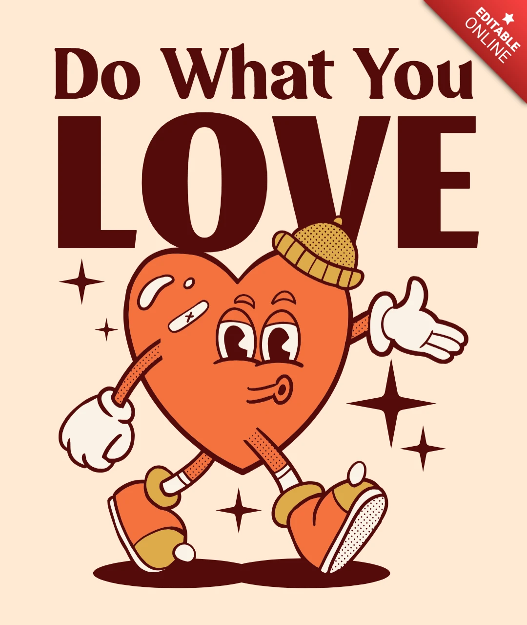 Do What You Love Motivational Heart Character Inspiring Passion and Confidence T-Shirt Design Template