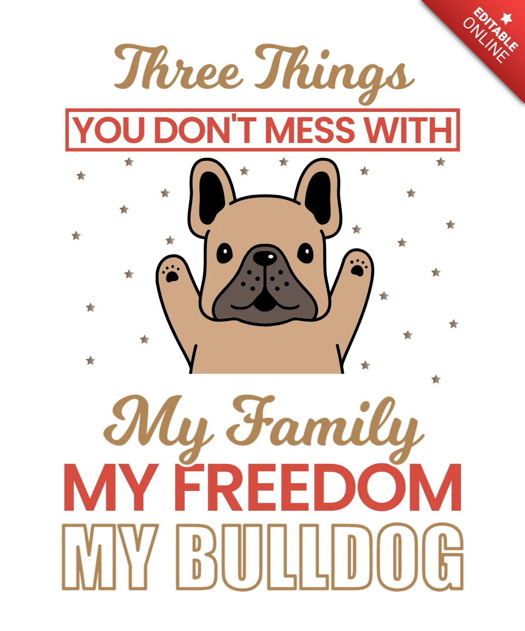 Modelo de design de citação de família de buldogue brincalhão para arte personalizável