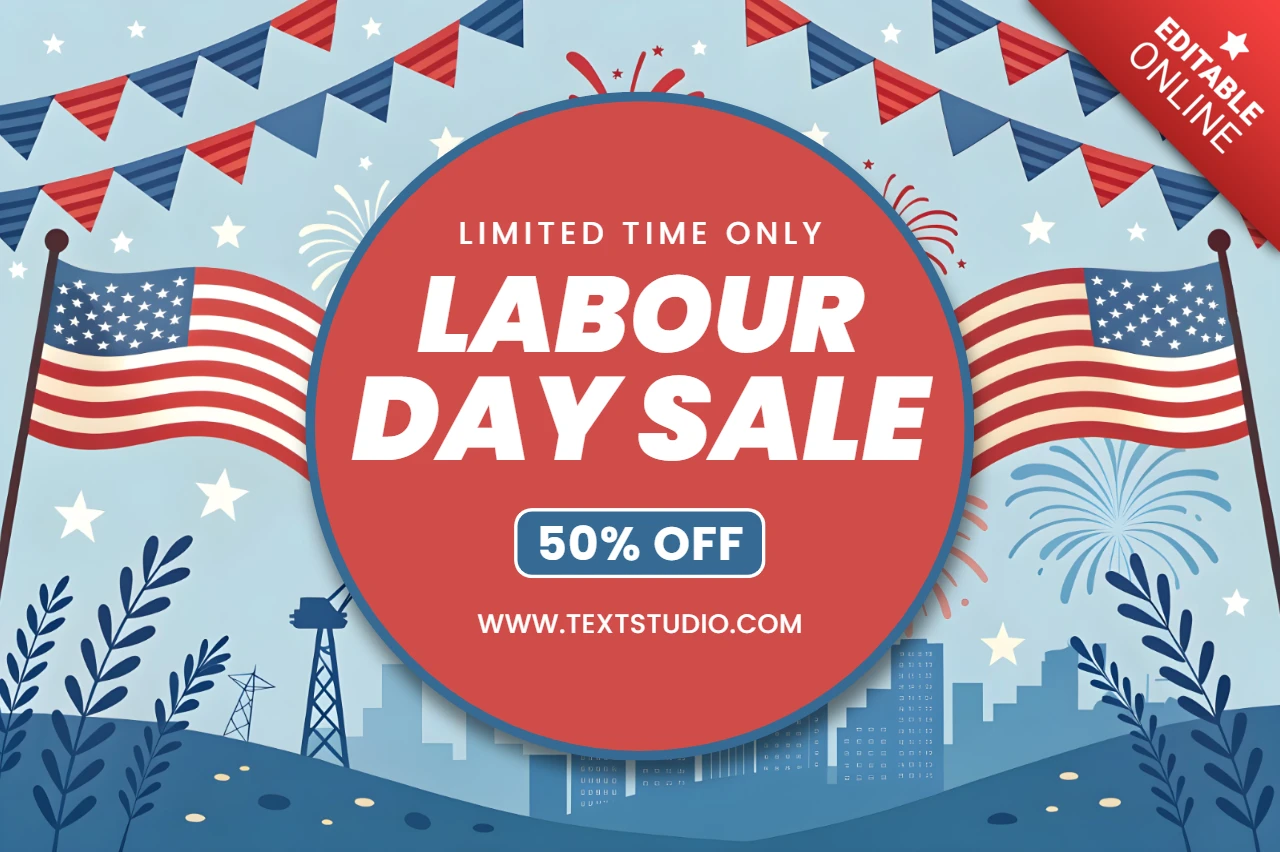 Patriotic Labour Day Sale Template Design with Banners and Fireworks