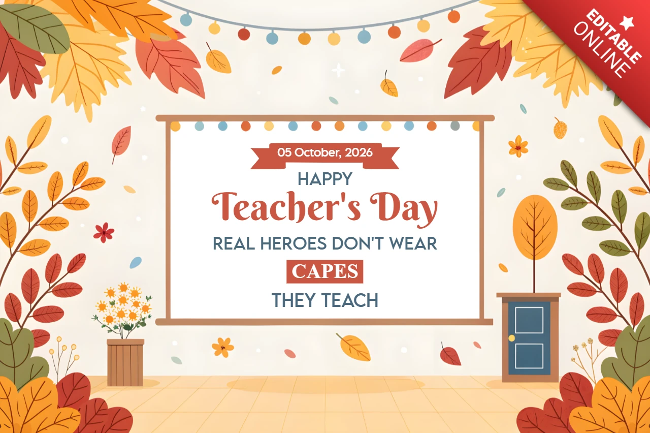 Autumn-Themed Teacher's Day Celebration Template Design - Editable Greeting Card