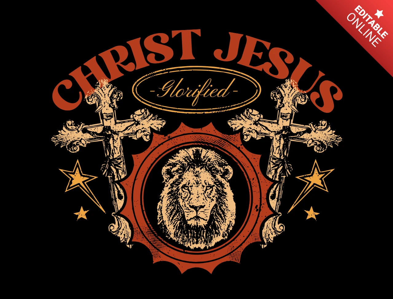Christ Jésus lion de Juda avec couronne glorifiée et symbole de croix double modèle de t-shirt