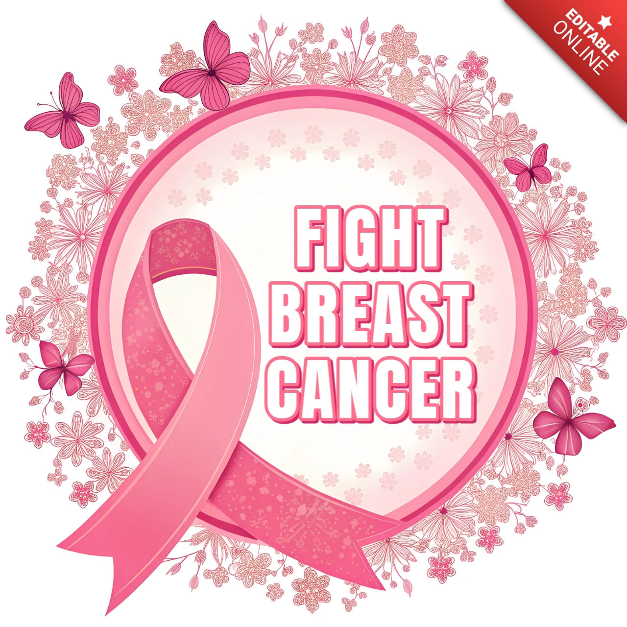 Modello di design per la consapevolezza del cancro al seno con elementi floreali per t-shirt