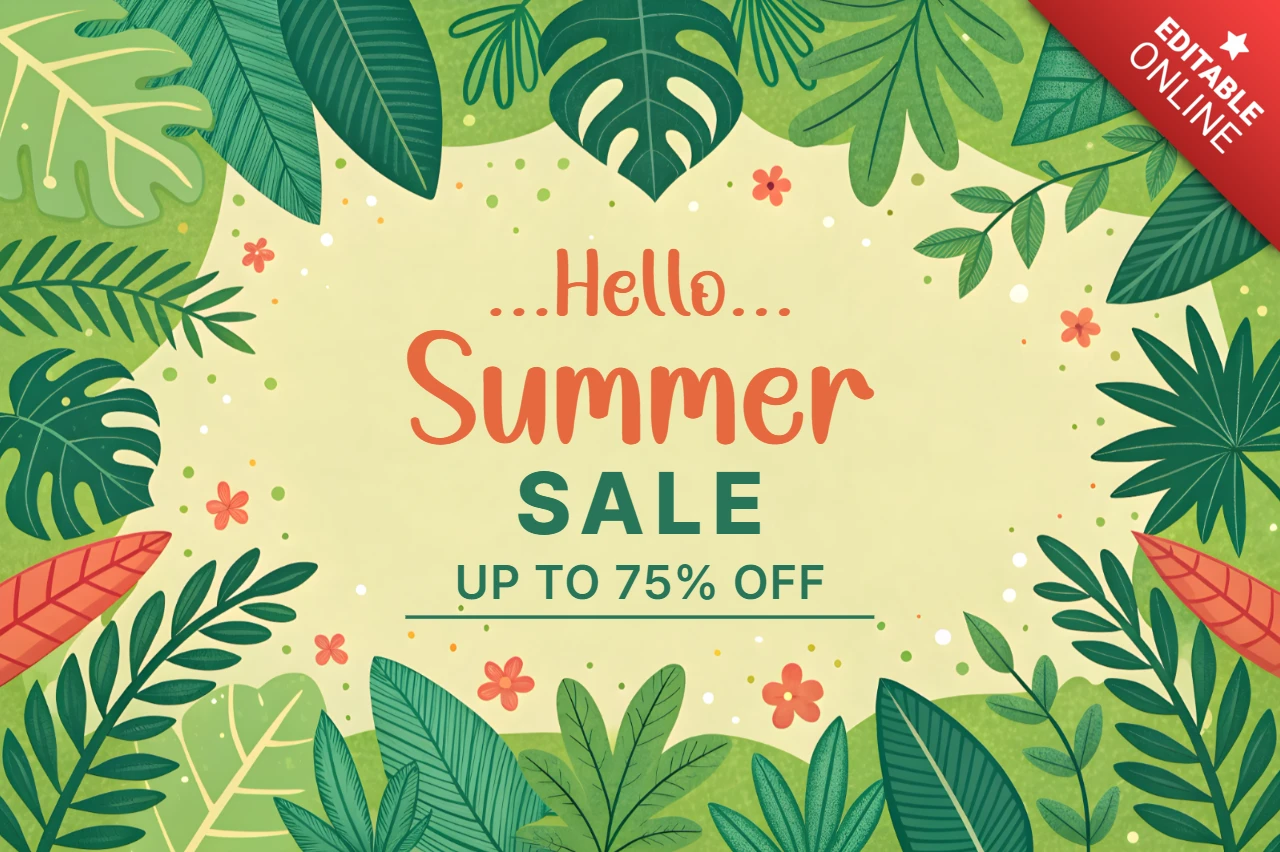 Summer Sale Design Template with Tropical Leaf Illustrations