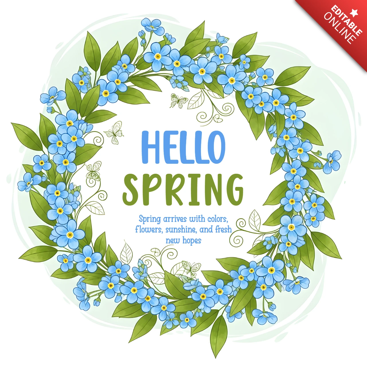 Plantilla de diseño de corona floral de primavera para tarjetas de felicitación