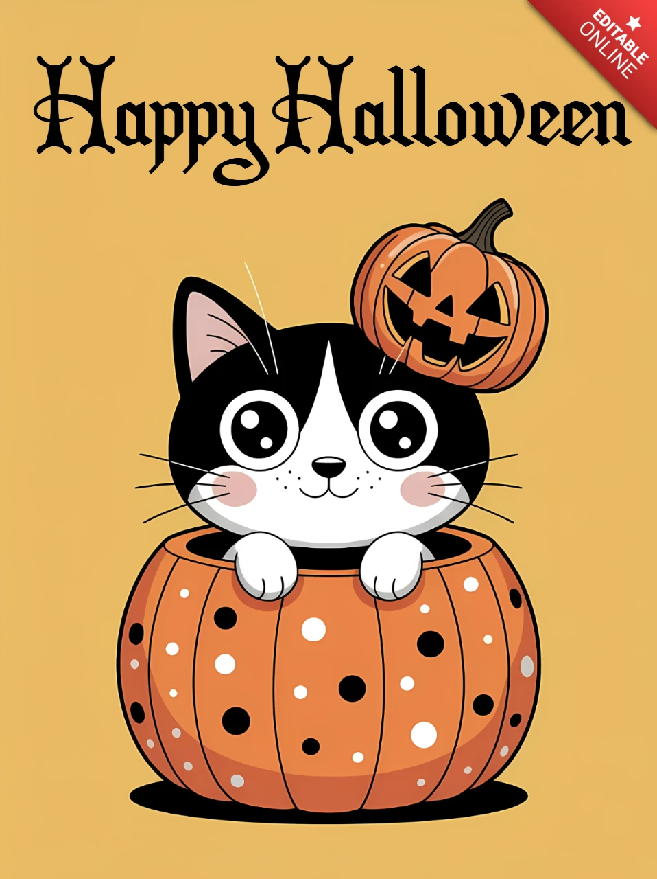 Happy Halloween with Cute Cat Design for Festive Greeting Cards Template