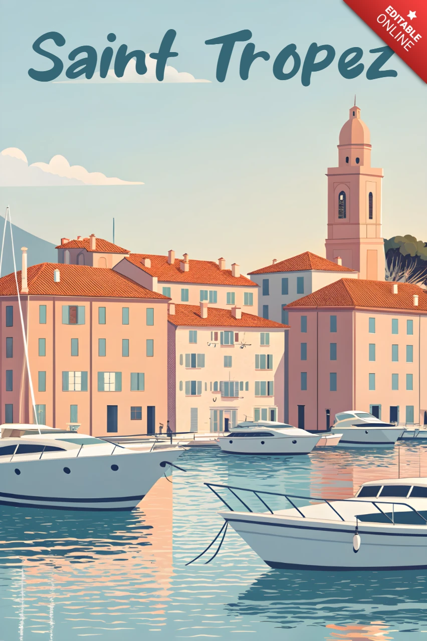Saint-Tropez Vintage-Illustration Design-Vorlage für retroflache Reiseposter
