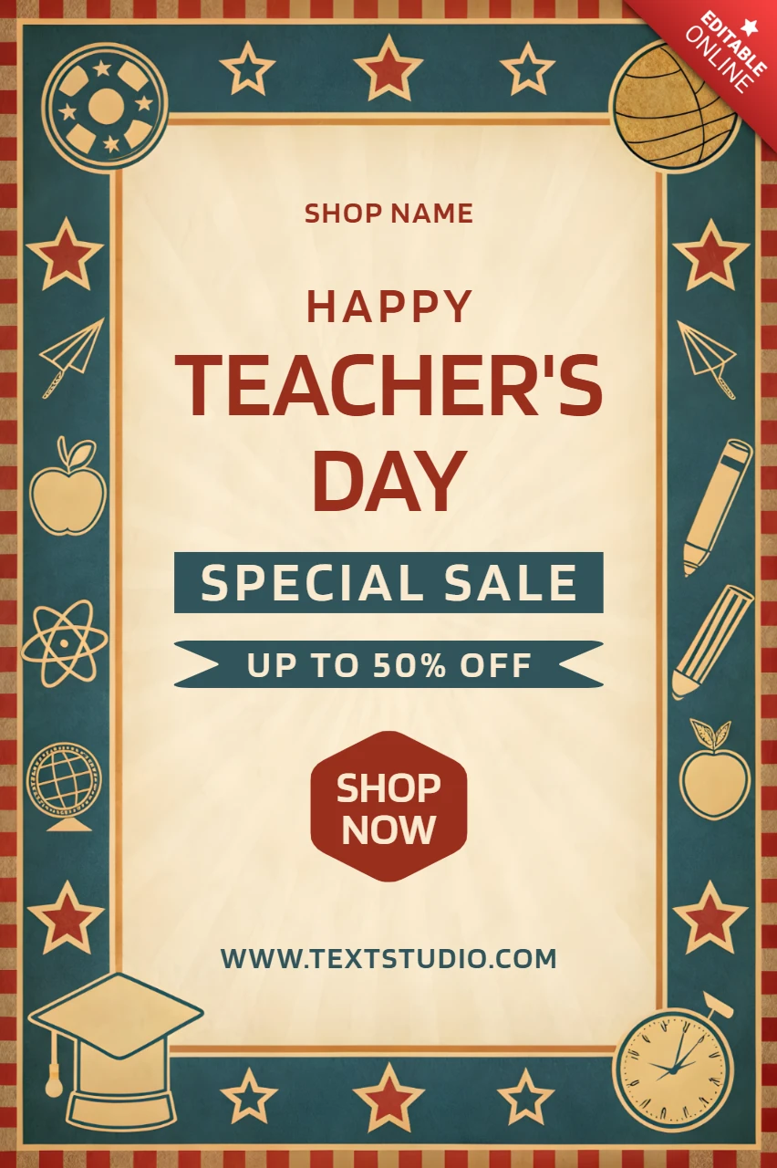 Vintage Teacher's Day Sale Design Template - Editable Promotional Graphic