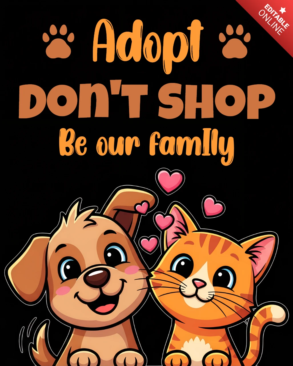 Adopt Us Design Template for Pet Adoption Flyer with Cute Dog and Cat Graphics