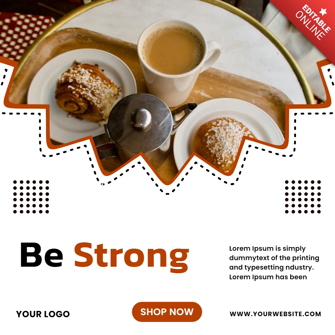 Plantilla de diseño de póster para redes sociales de cafetería "Sé fuerte"