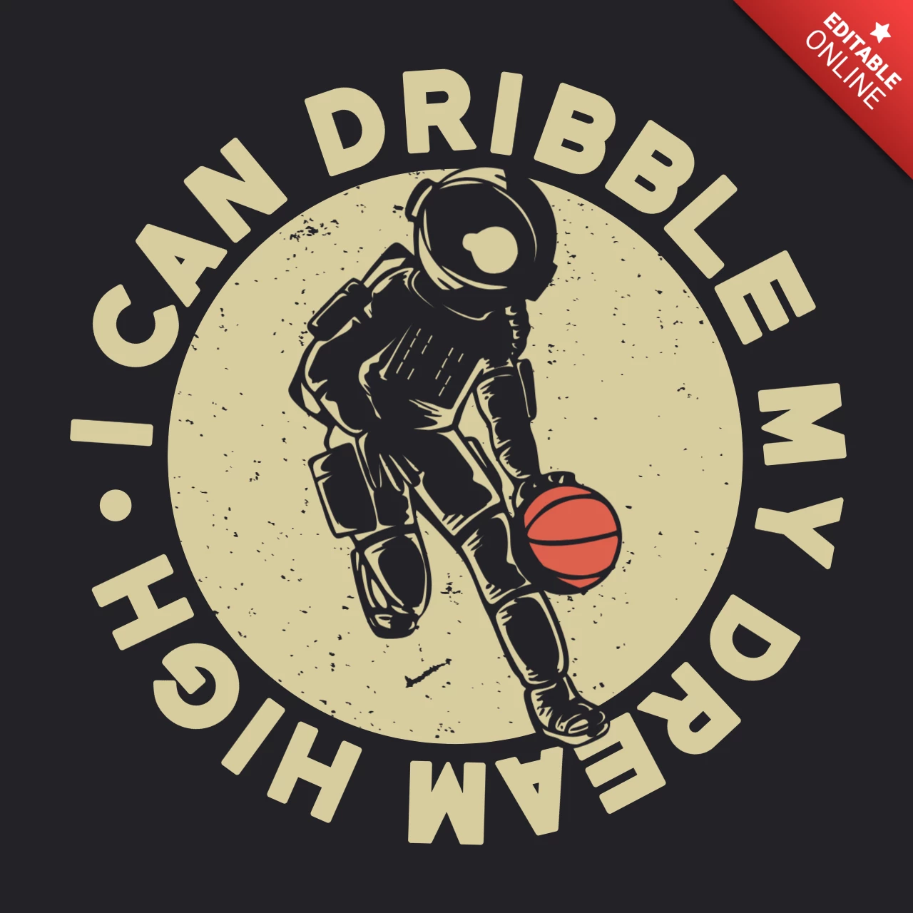 Astronauta che gioca a basket modello di design t-shirt vintage