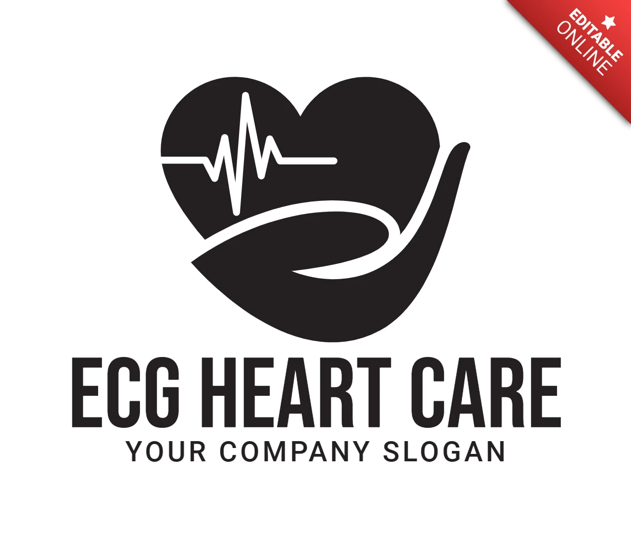Ecg heart care medical treatment logo design template