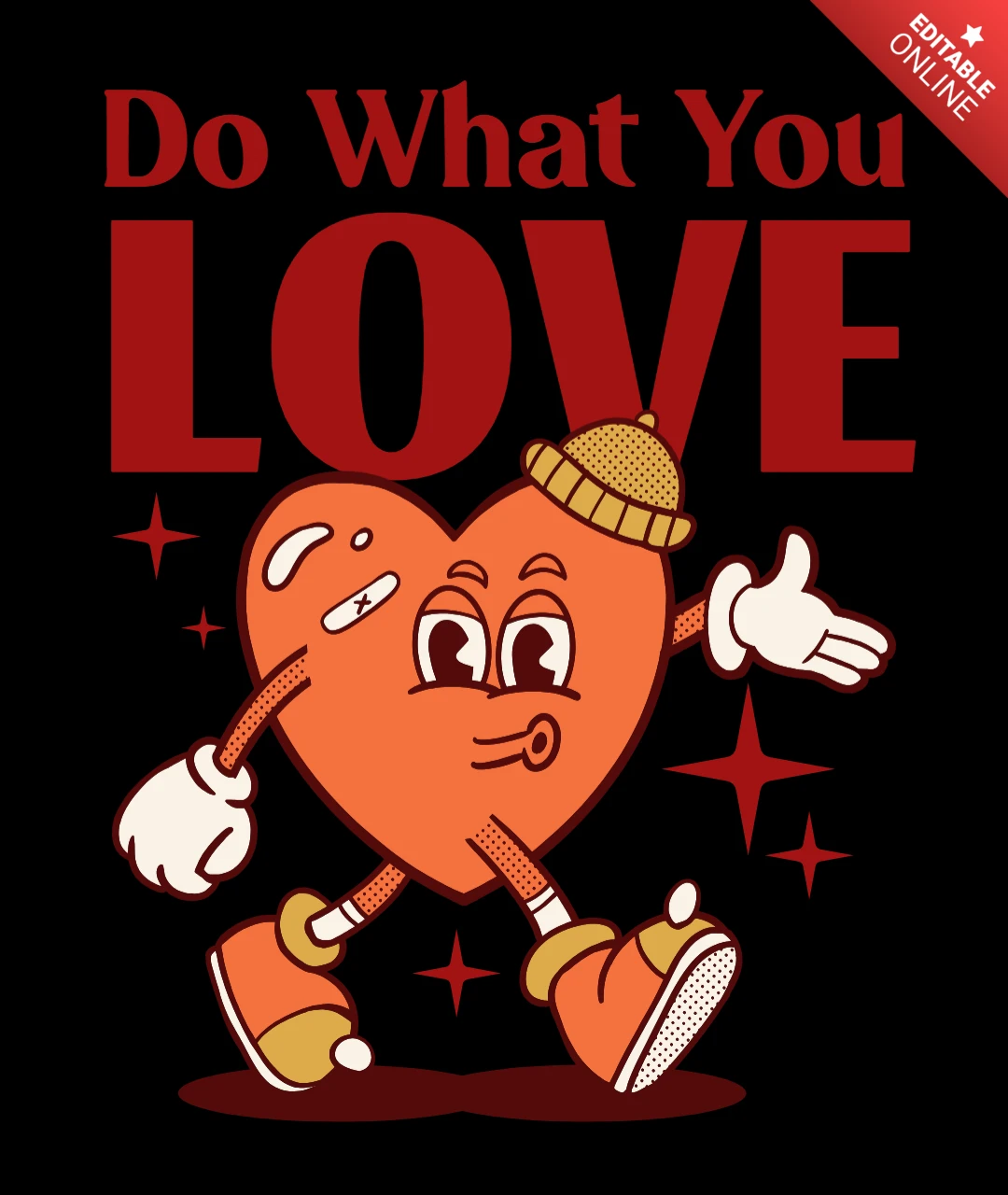 Do What You Love Motivational Heart Character Inspiring Passion and Confidence T-Shirt Design Template