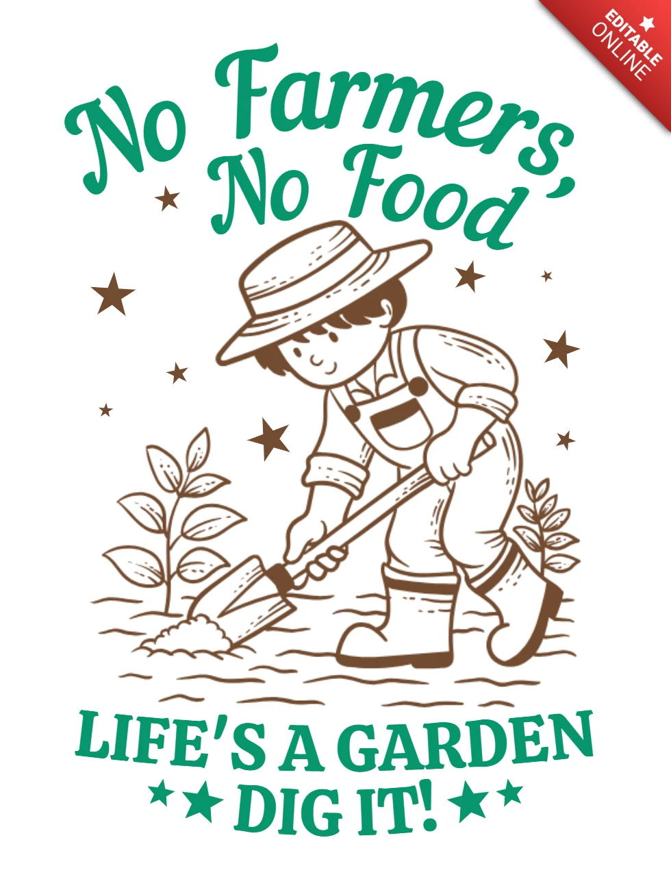 Keine Bauern, keine Lebensmittel inspirierendes landwirtschaftliches Illustrations-T-Shirt-Design-Vorlage