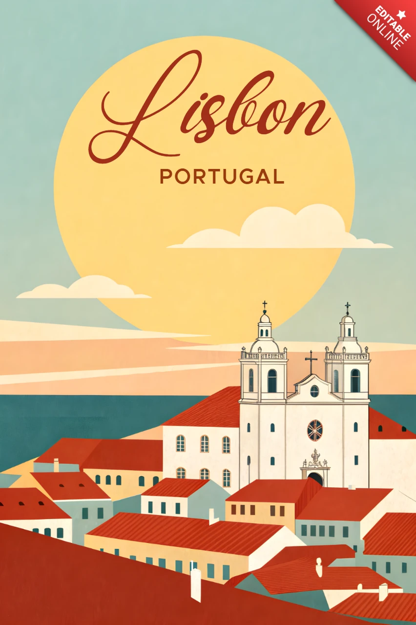 Lisbon Portogallo modello di design vintage per poster di viaggio