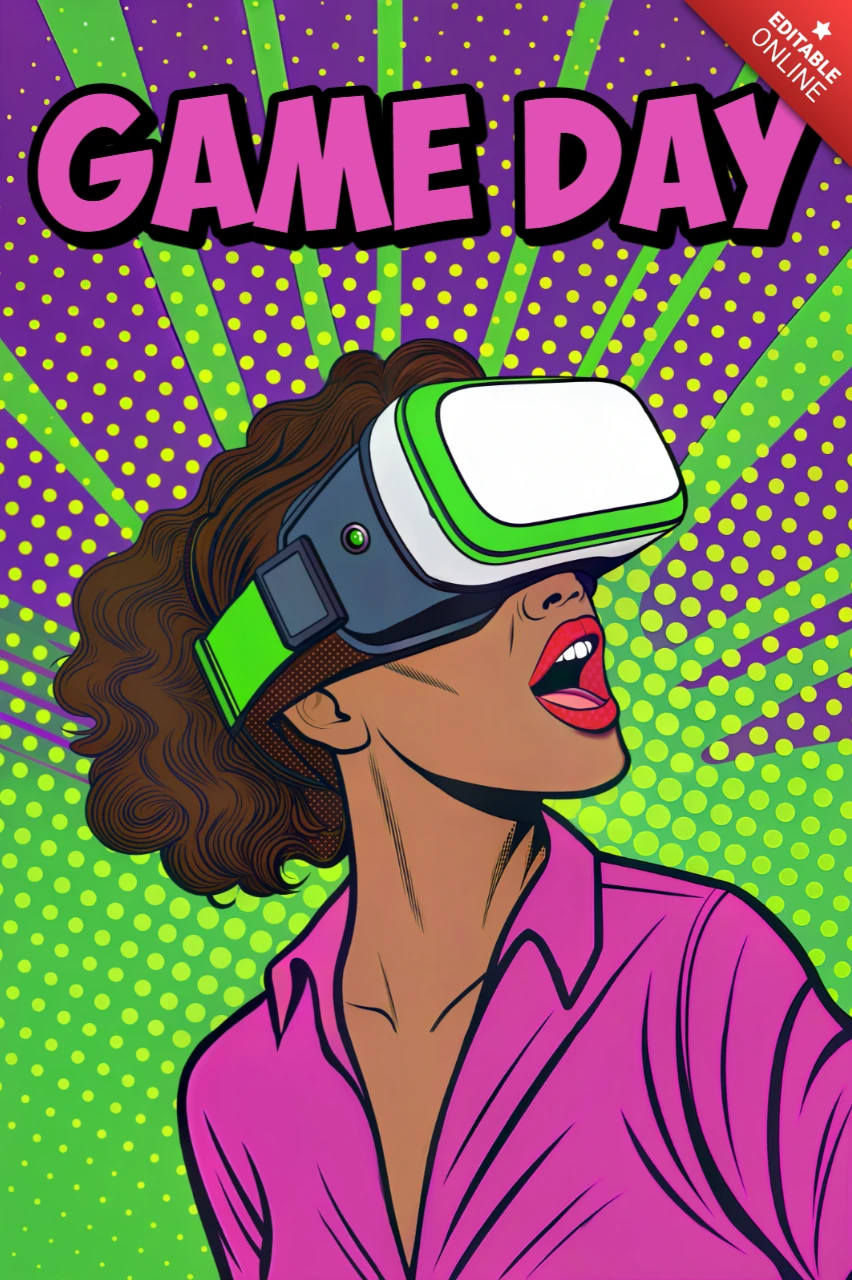 Pop-Art-Virtual-Reality-Spieltagvorlage für Poster