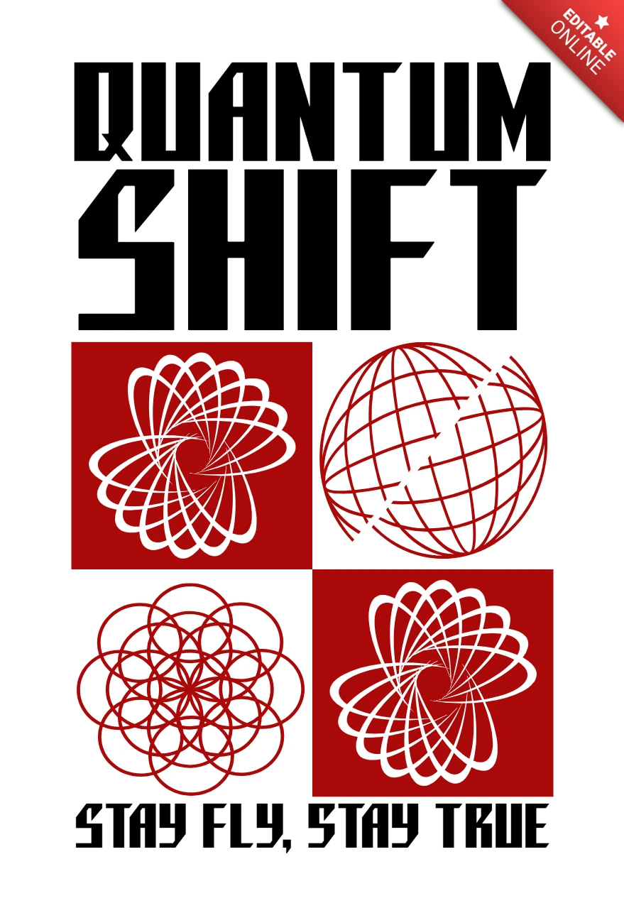 QUANTUM SHIFT Spiral Grid Symbols with ‘Stay Fly, Stay True’ Motto T-Shirt Design Template