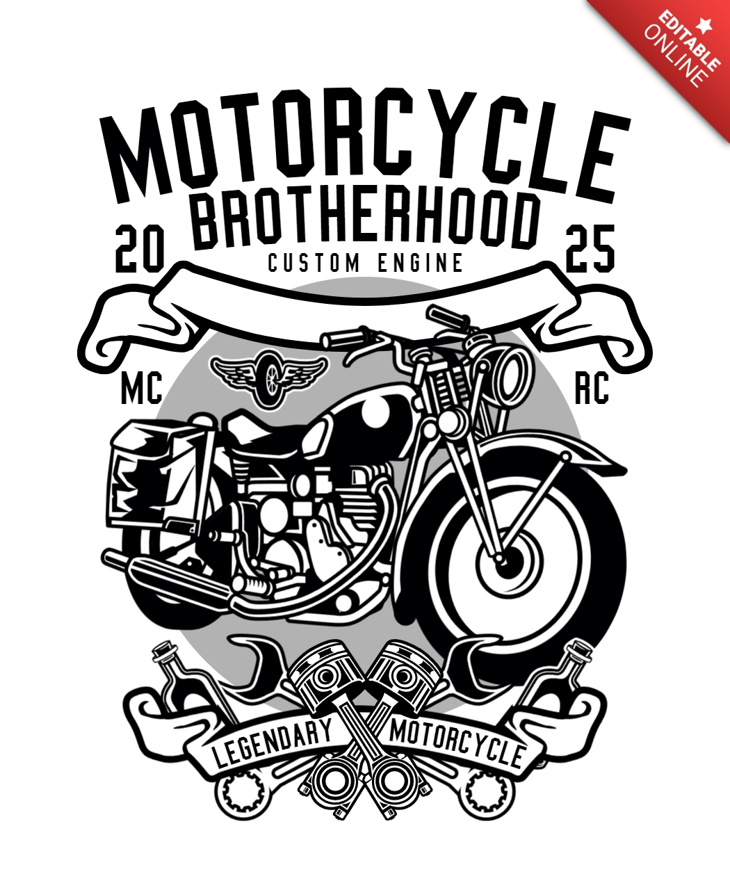 Plantilla de diseño de camiseta de hermandad motera