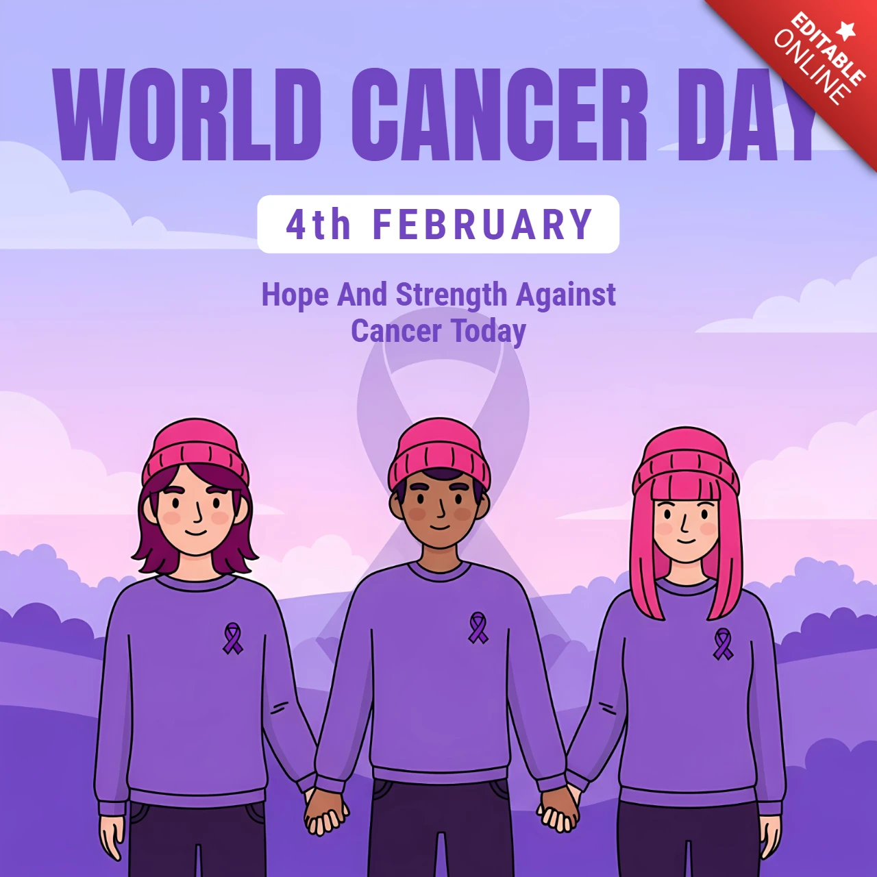 World Cancer Day Awareness Template with Illustrative Design for Posters