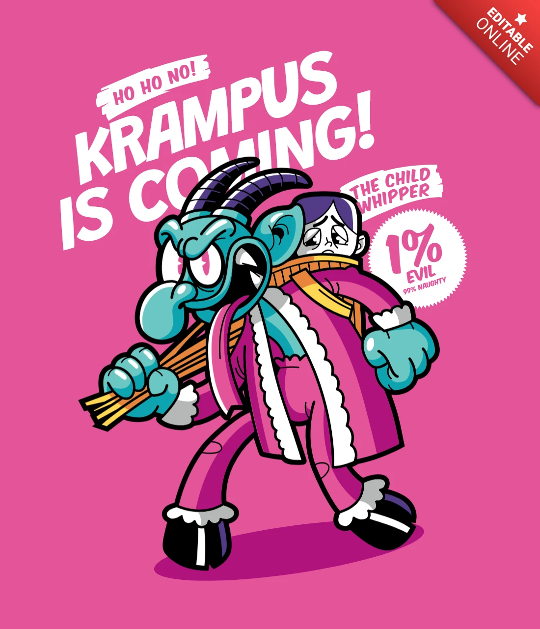 Scary Krampus Christmas Cartoon Poster Template