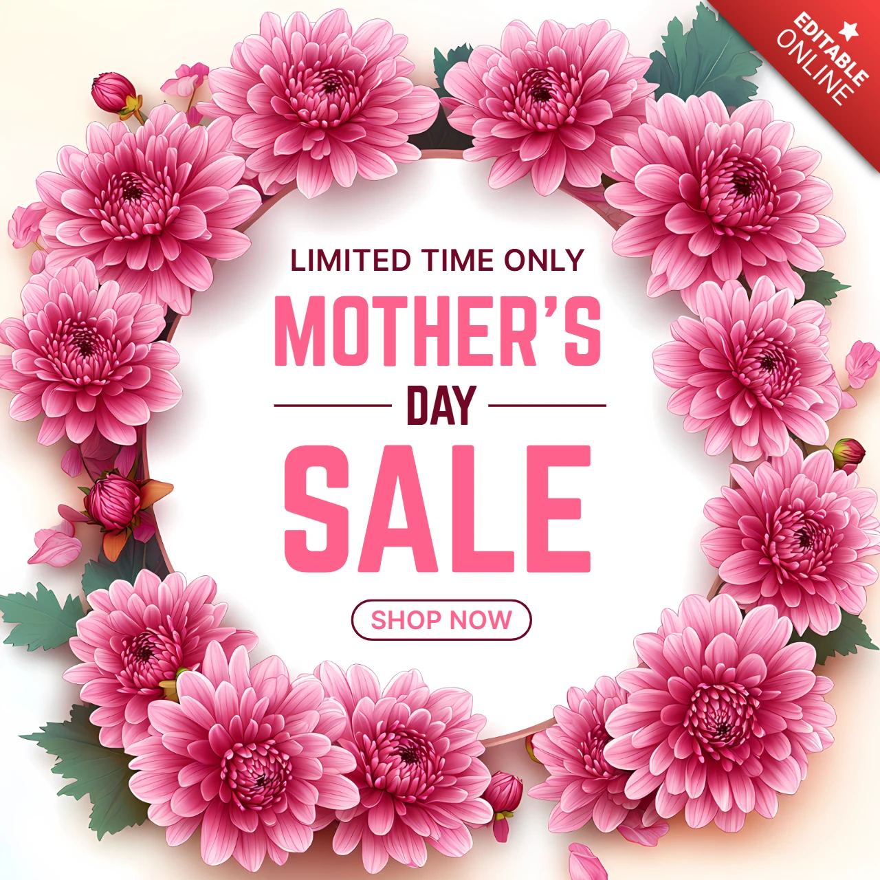 Floral Mother's Day Sale Template Design - Editable Promotion with Pink Blossoms