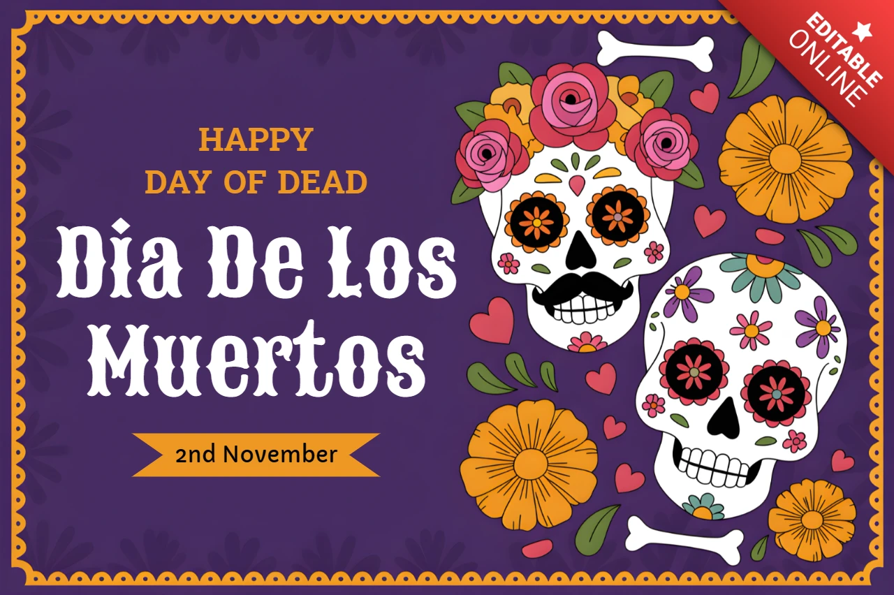 Dia De Los Muertos Design Template for Festive Greeting Cards with Colorful Skulls and Floral Elements