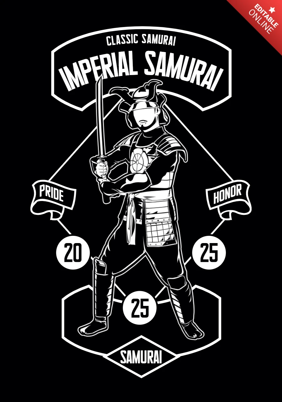 Plantilla de diseño de camiseta imperial samurai retro