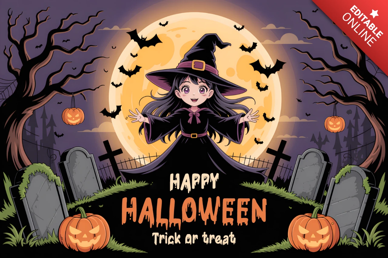 Plantilla de diseño de bruja espeluznante para invitaciones de fiesta de Halloween.