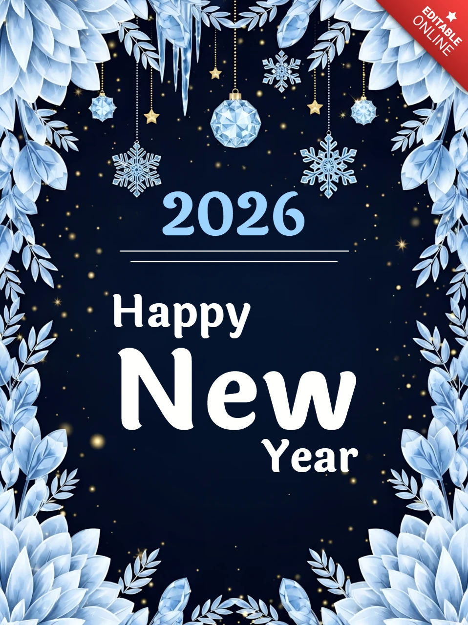 Winter Wonderland New Year Celebration Template with Floral Design for Greeting Cards