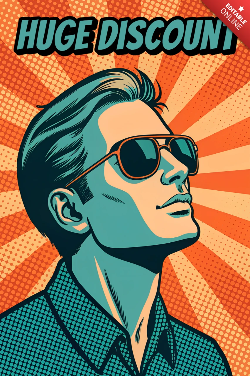 Plantilla de promoción de descuento de arte pop retro para volantes
